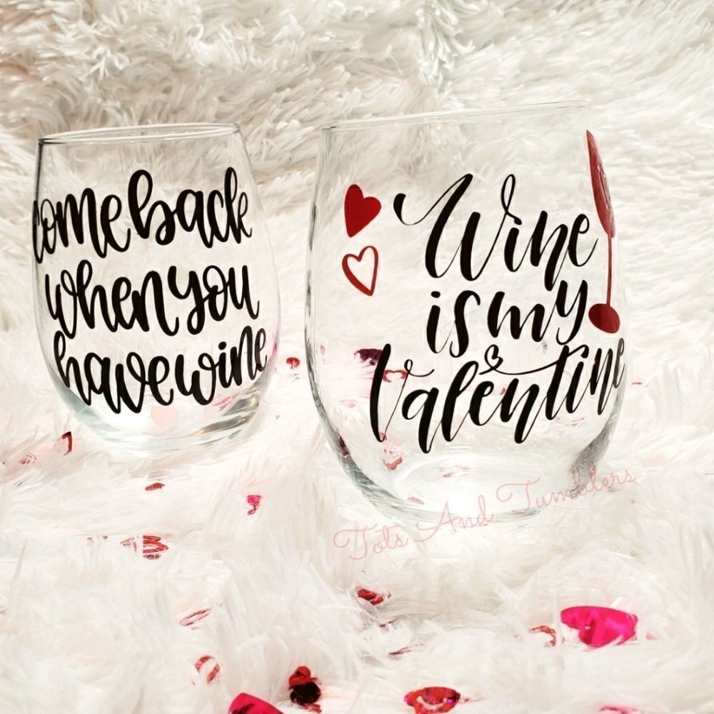 Stemless Valentine's Day Wine Glasses